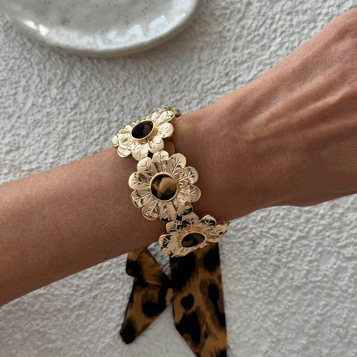 Leopard Print Hollow Wide Bangle — bracelet, view 5