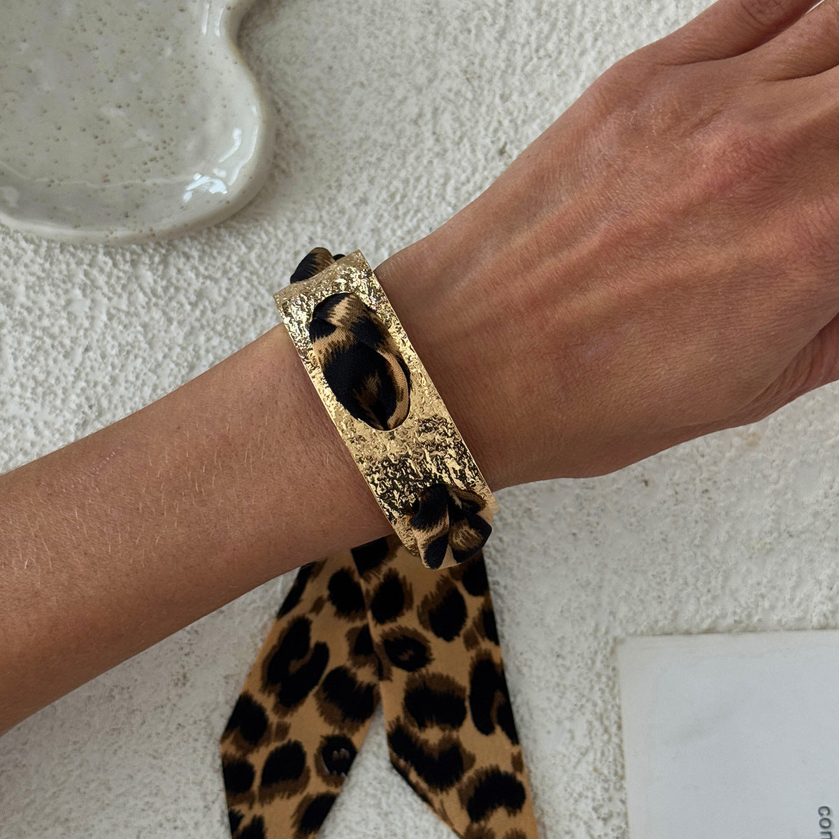 Leopard Print Hollow Wide Bangle — bracelet, view 6