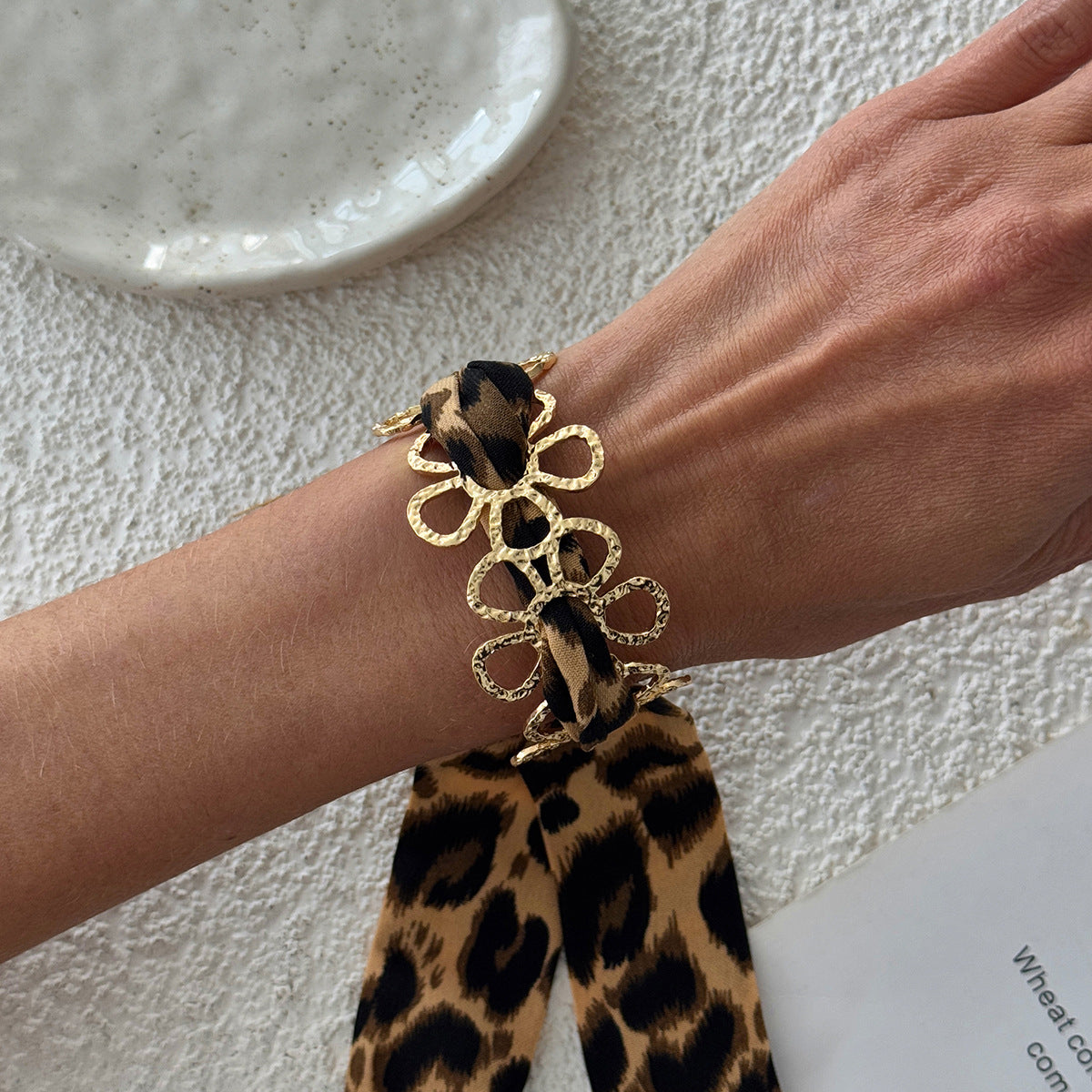Leopard Print Hollow Wide Bangle — bracelet, view 7