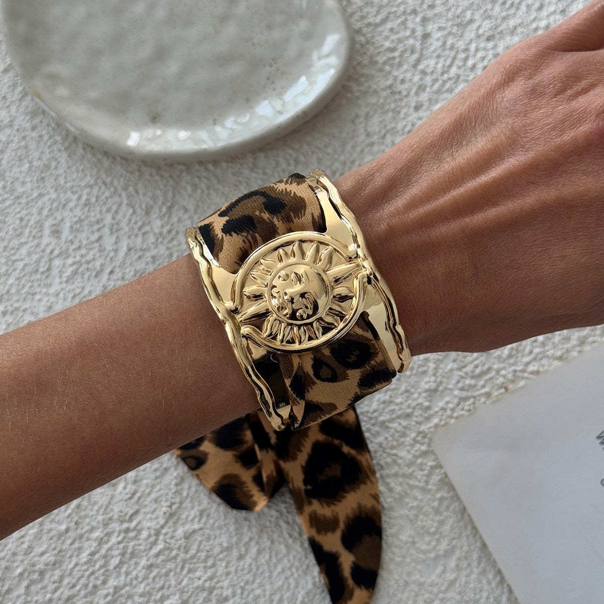 Leopard Print Hollow Wide Bangle — bracelet, view 8