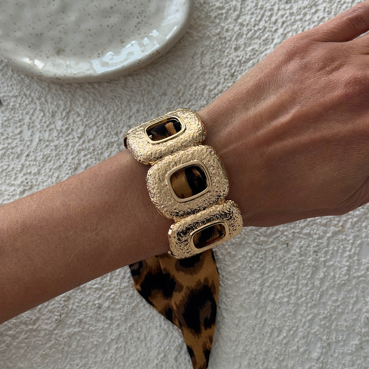 Leopard Print Hollow Wide Bangle — bracelet, view 9