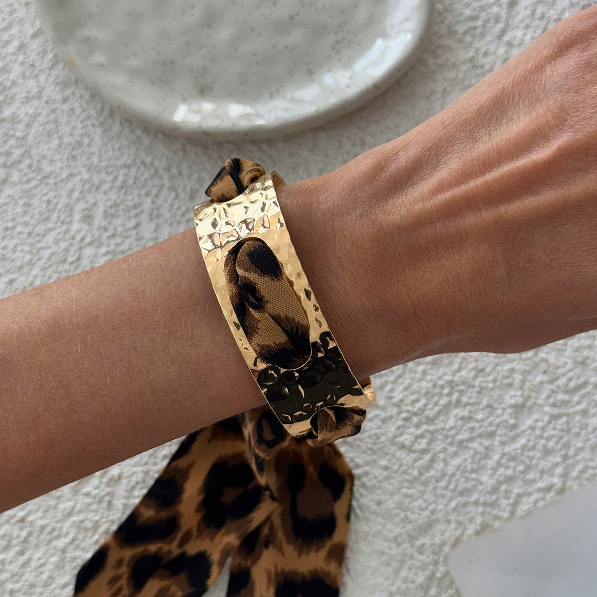 Leopard Print Hollow Wide Bangle — bracelet, view 10