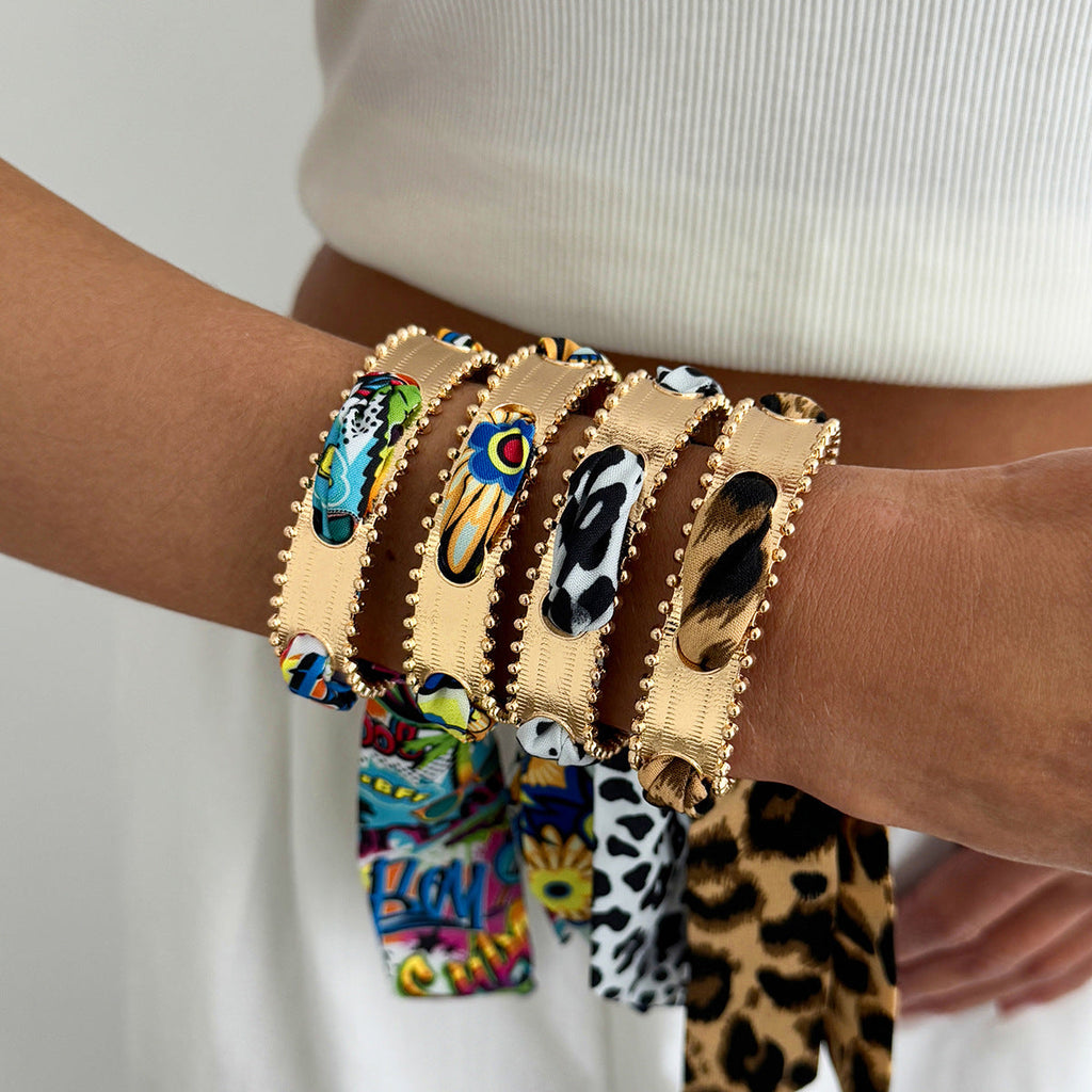 Leopard Print Open Cuff Bangle — bracelet, view 3