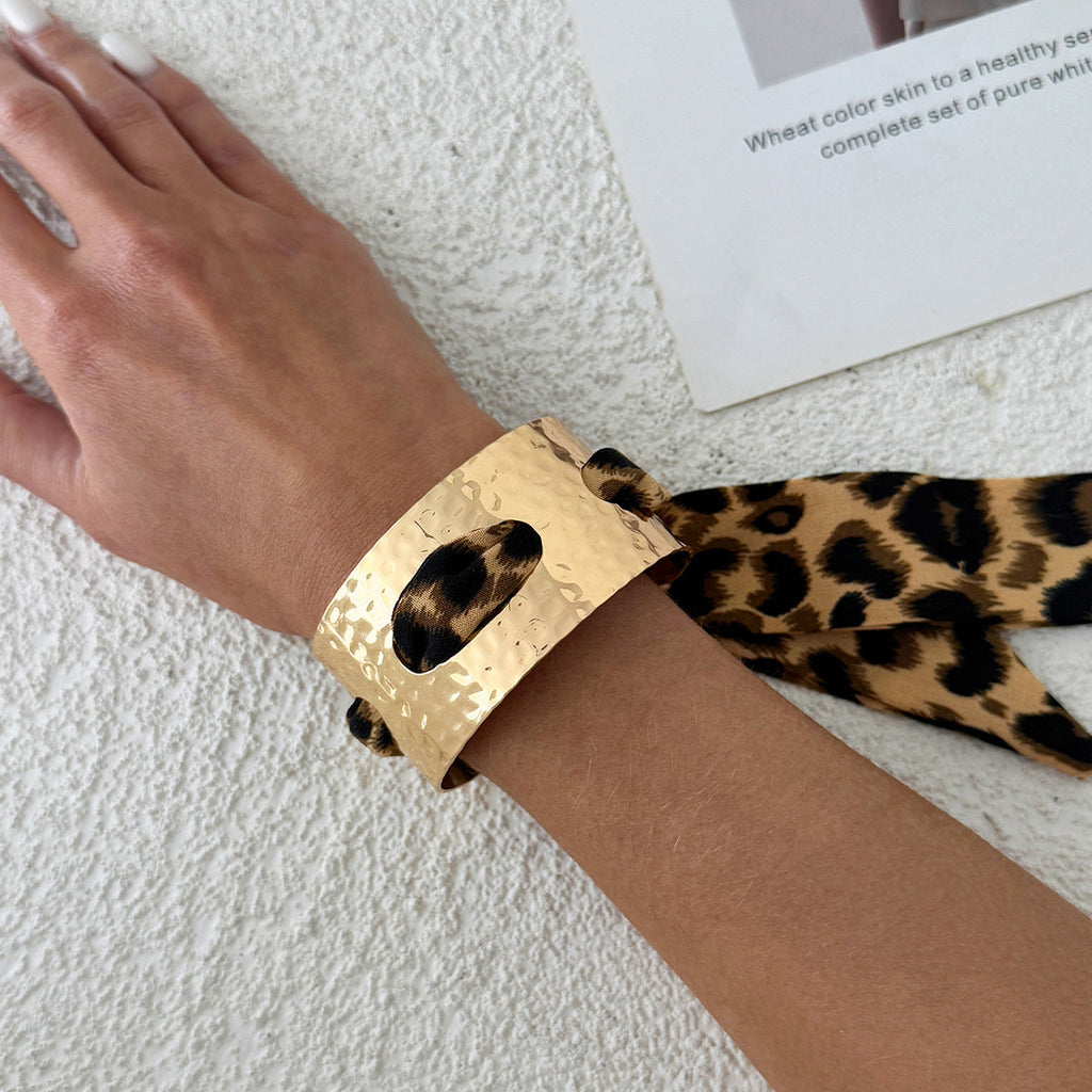Leopard Print Open Cuff Bangle — bracelet, view 4