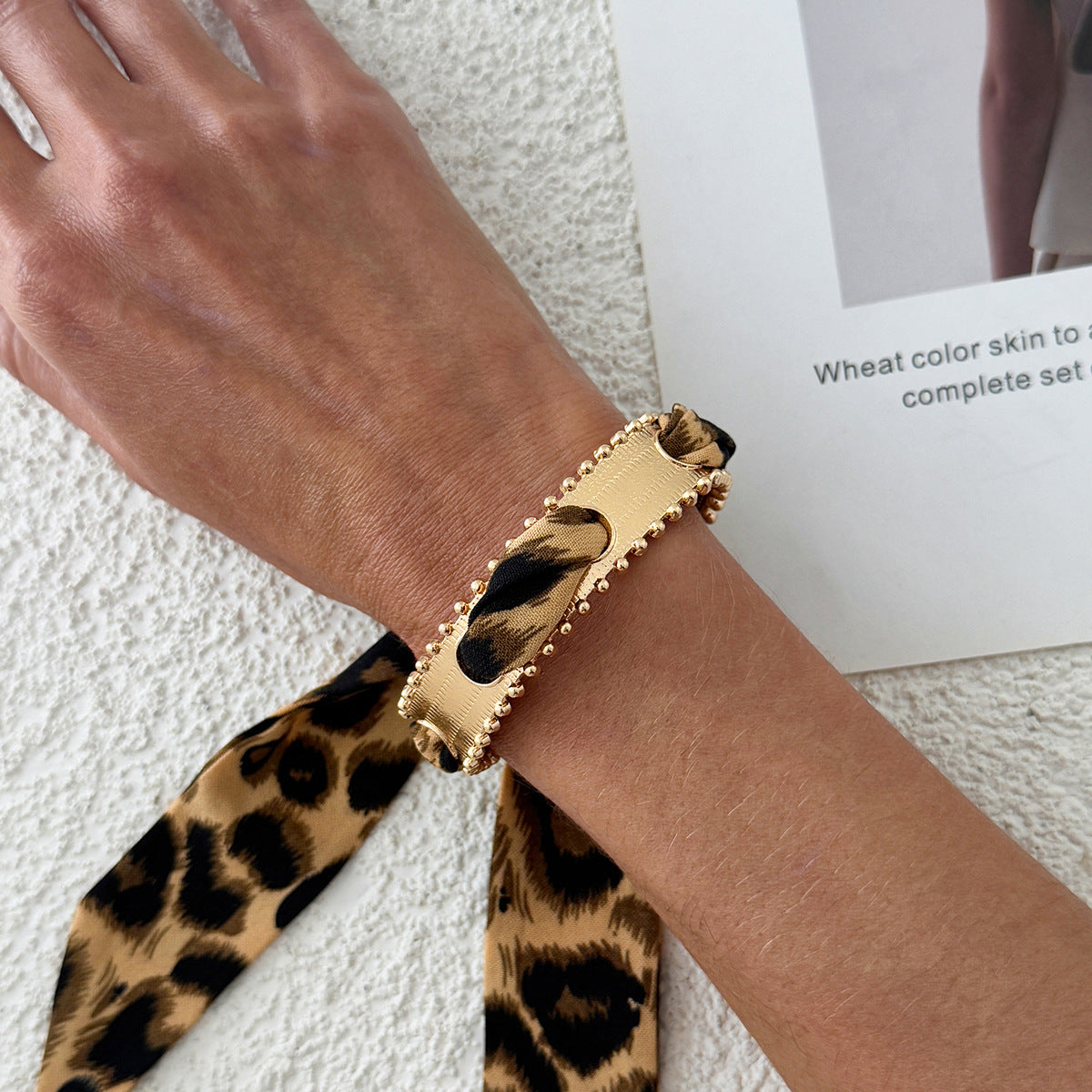 Leopard Print Open Cuff Bangle — bracelet, view 7