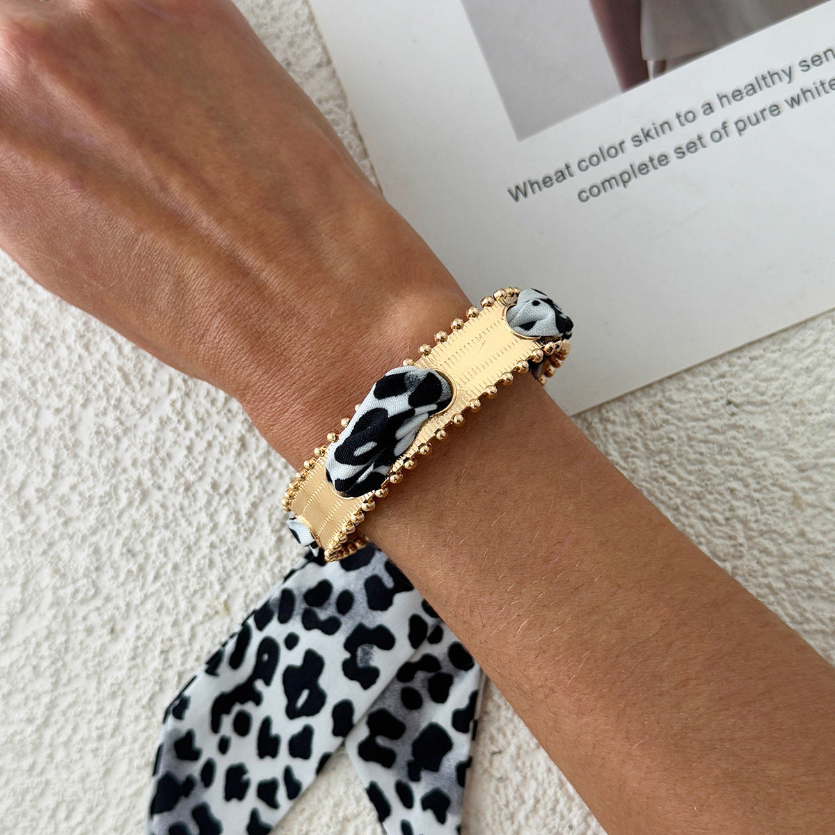 Leopard Print Open Cuff Bangle — bracelet, view 8