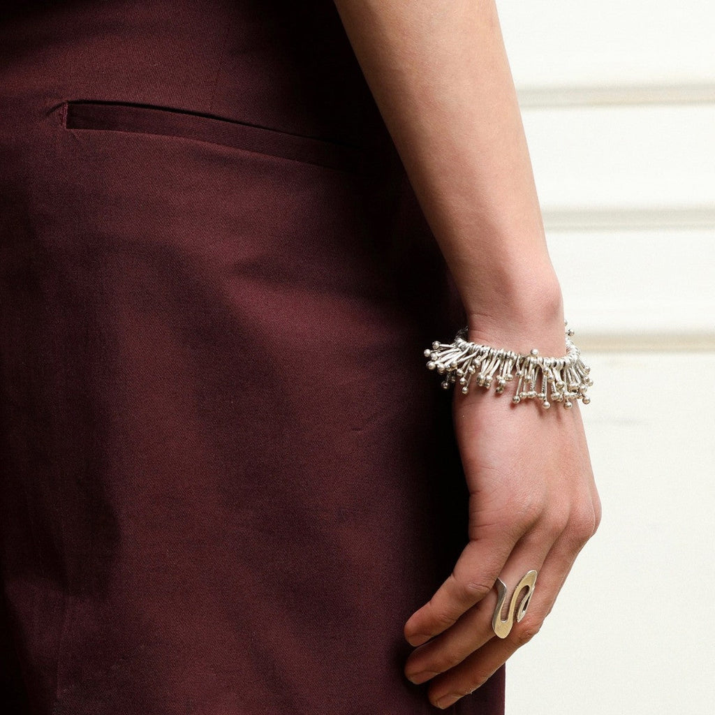 Silver Seaweed Tassel Bracelet — silver bracelet, view 4