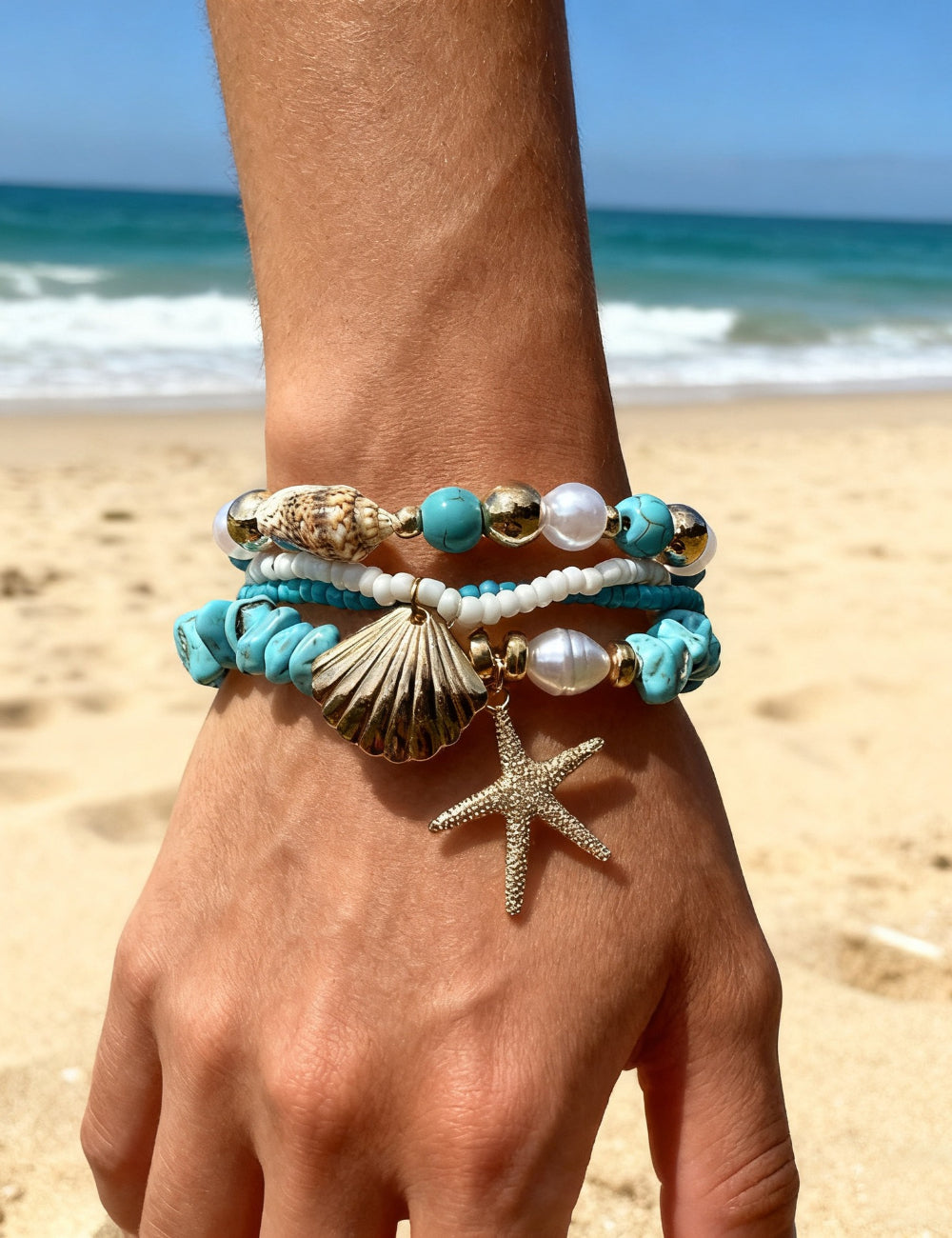 Ocean Shell Pendant Bracelet — blue bracelet