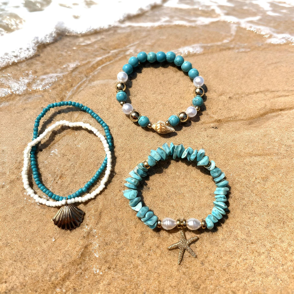 Ocean Shell Pendant Bracelet — blue bracelet, view 2