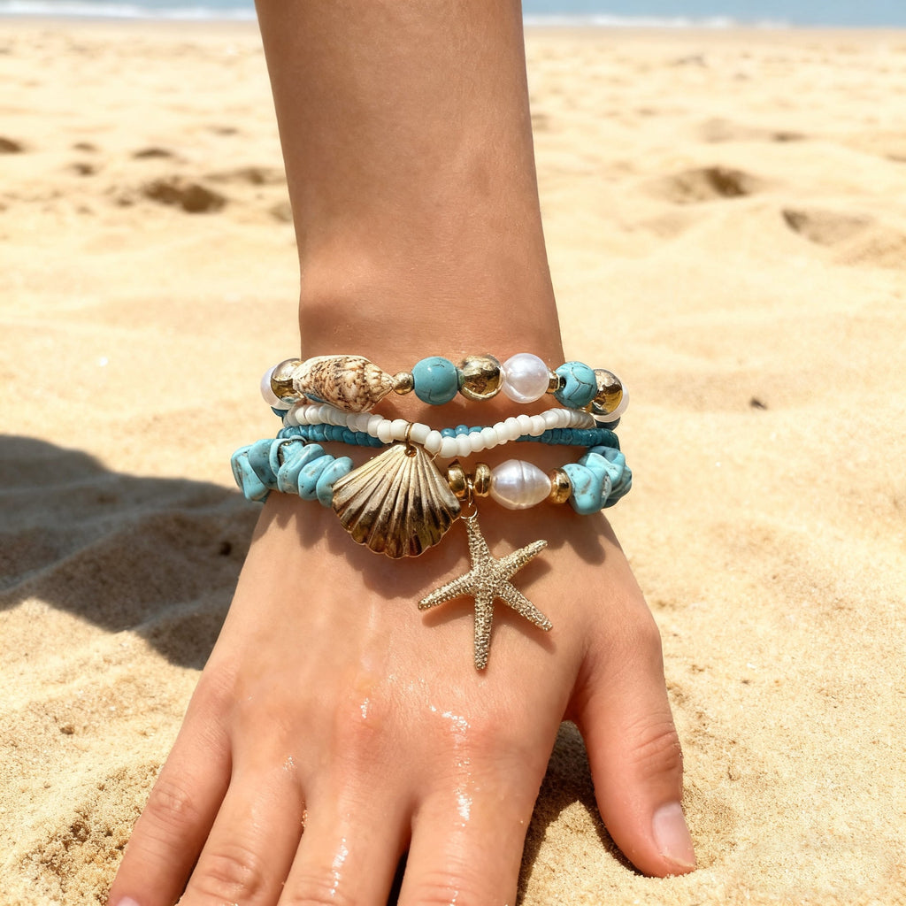 Ocean Shell Pendant Bracelet — blue bracelet, view 3