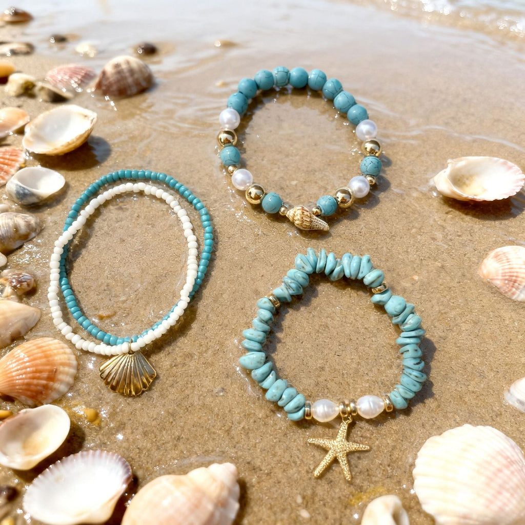 Ocean Shell Pendant Bracelet — blue bracelet, view 4