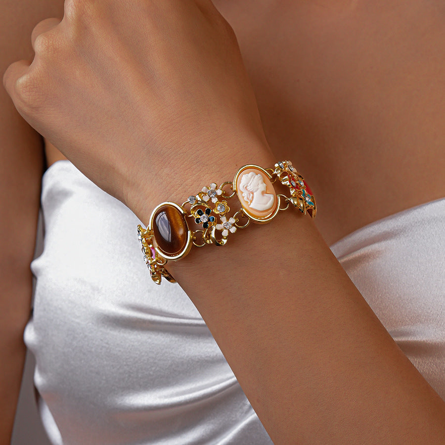 Gold-Plated Floral Resin Bracelet — multicolour bracelet, view 2