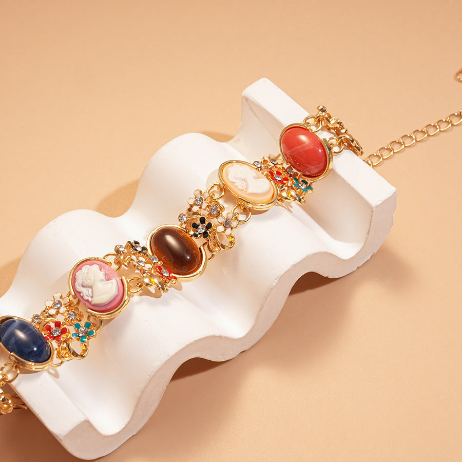 Gold-Plated Floral Resin Bracelet — multicolour bracelet, view 3