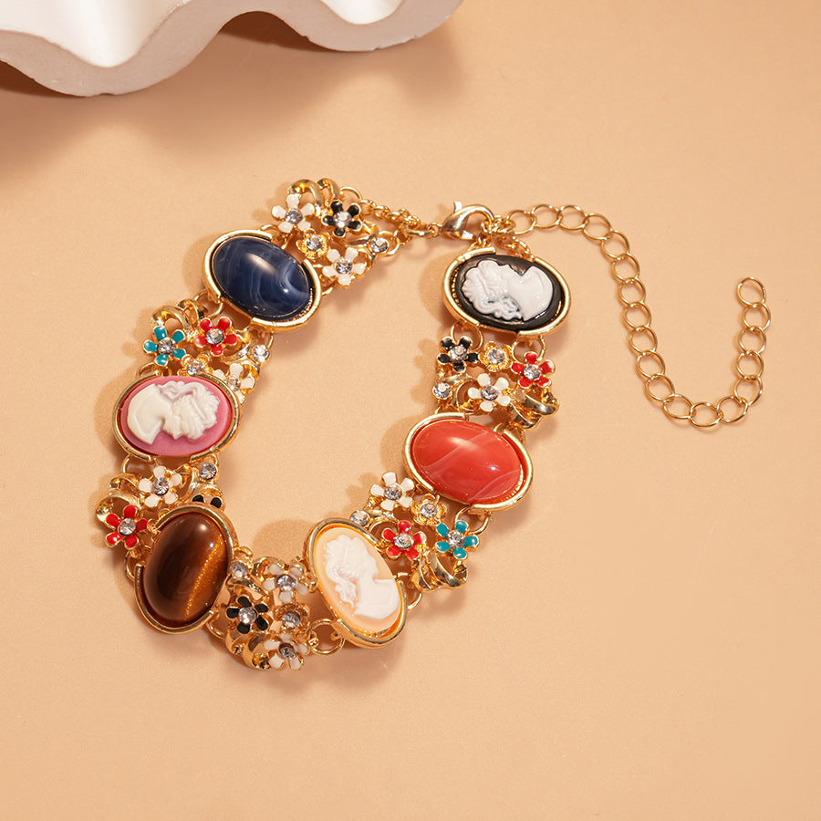 Gold-Plated Floral Resin Bracelet — multicolour bracelet, view 4