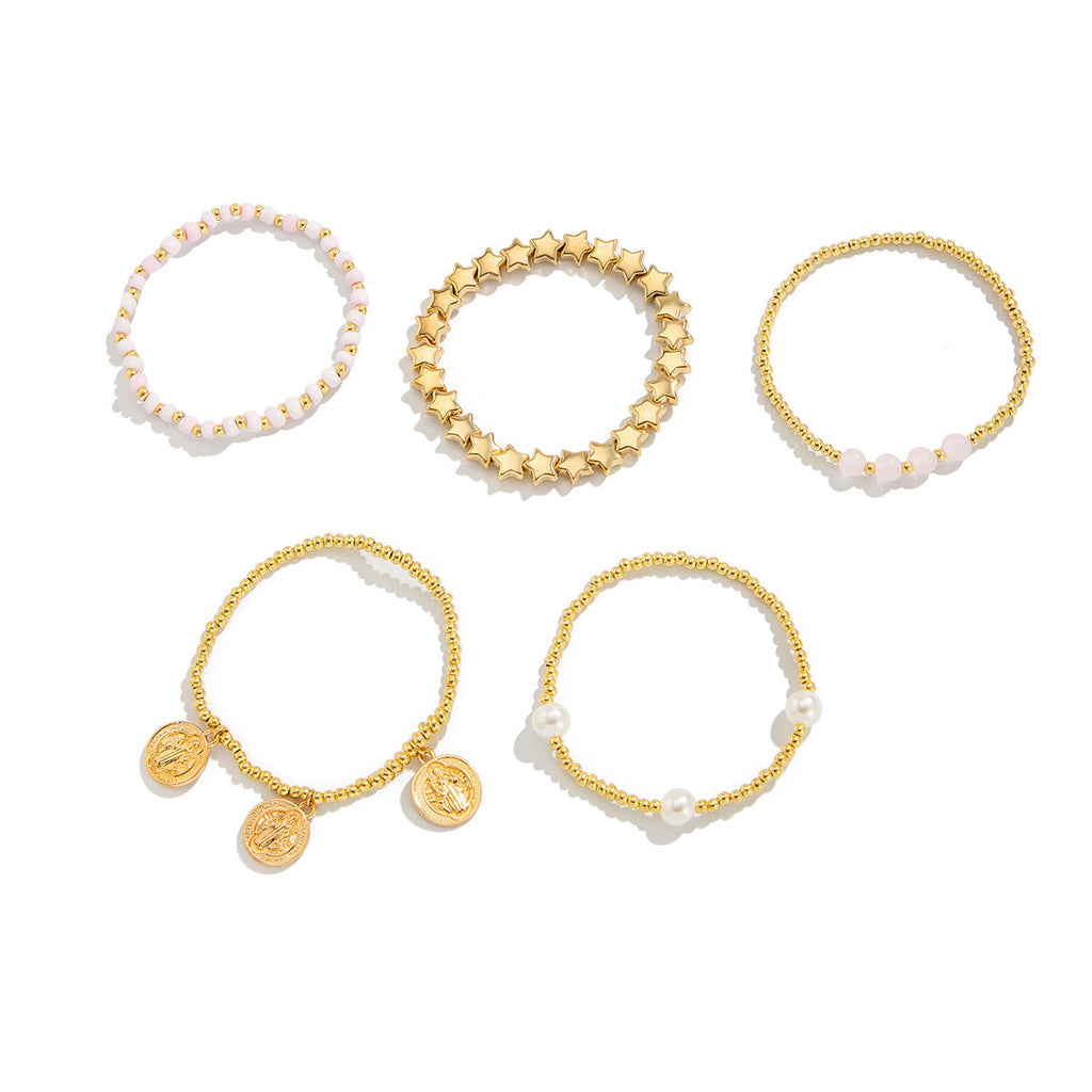 Layered Gold Bead Chain Bracelet — gold bracelet, view 5