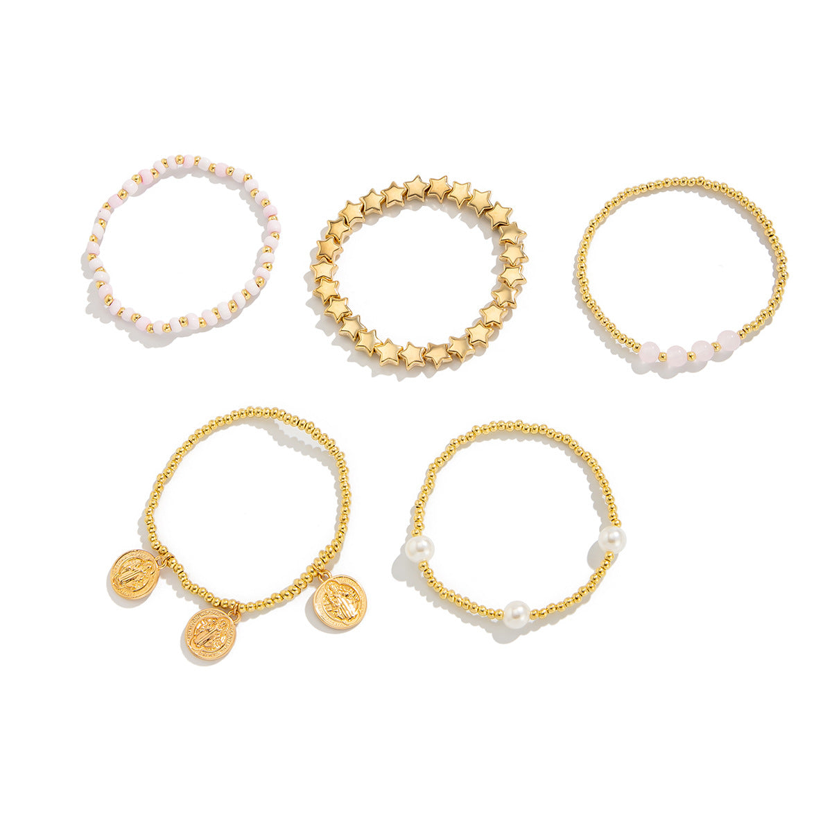 Layered Gold Bead Chain Bracelet — gold bracelet, view 5