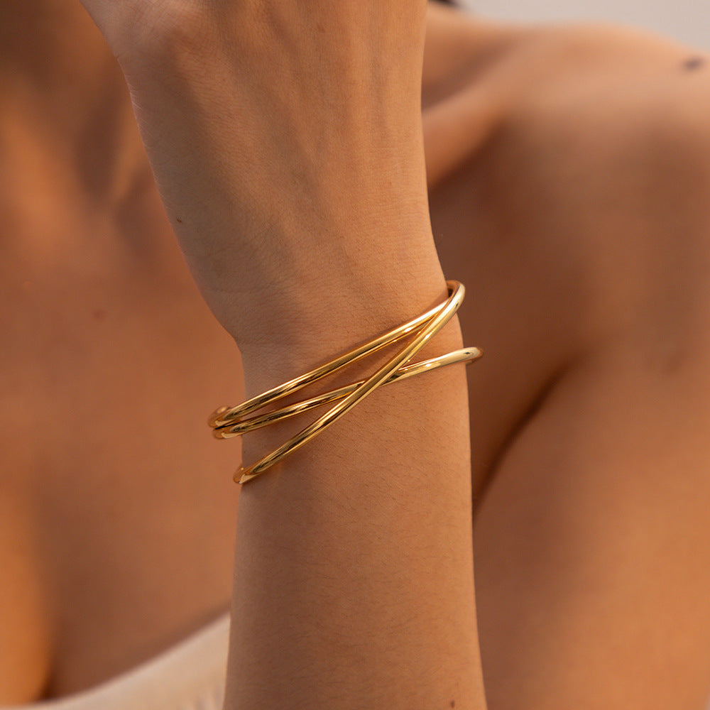 Hollow-Out Gold Plated Cuff — bracelet, view 3