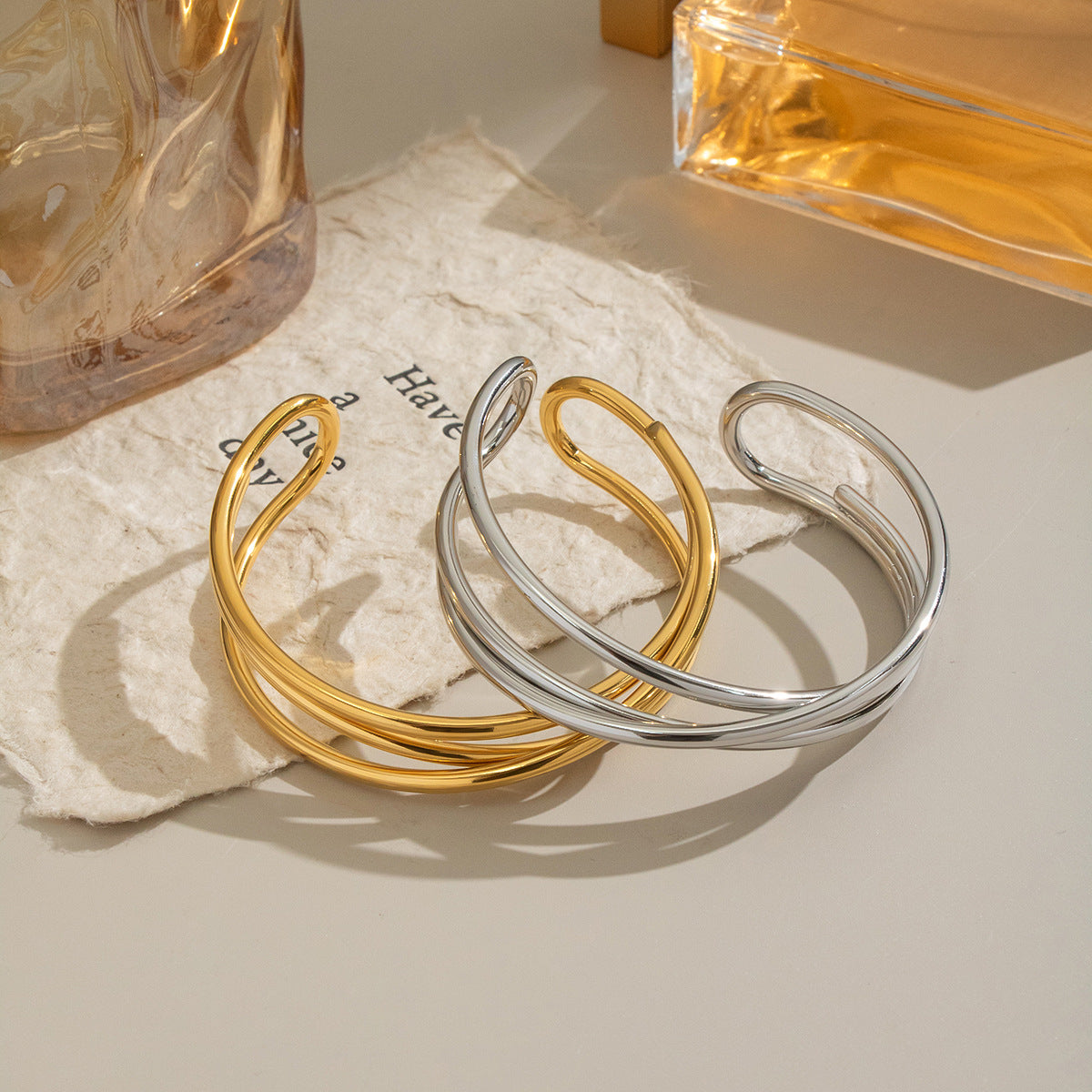 Hollow-Out Gold Plated Cuff — bracelet, view 4