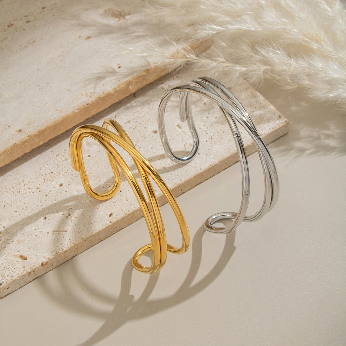 Hollow-Out Gold Plated Cuff — bracelet, view 5