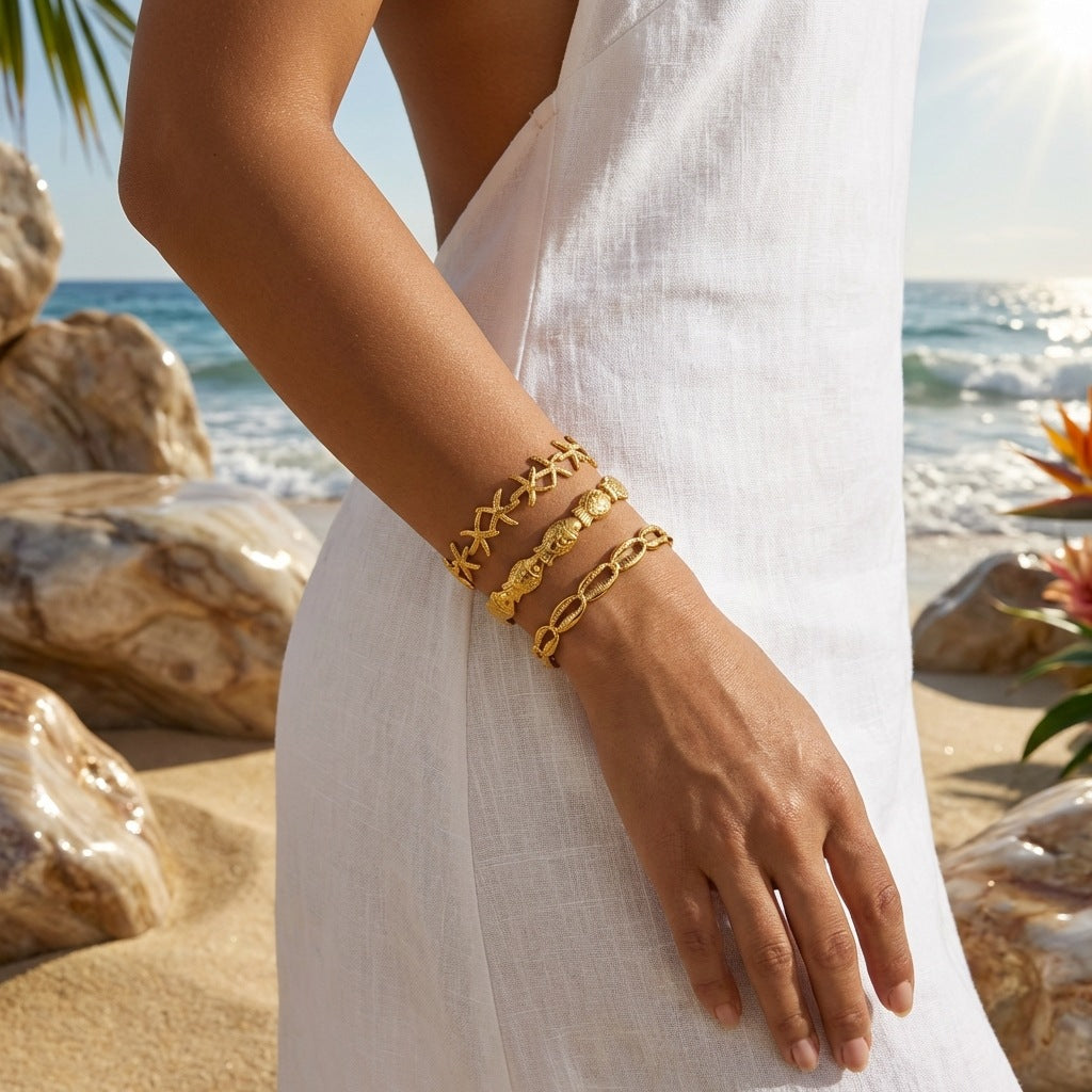 Ocean Motif Open Bangle Bracelet — bracelet, view 2
