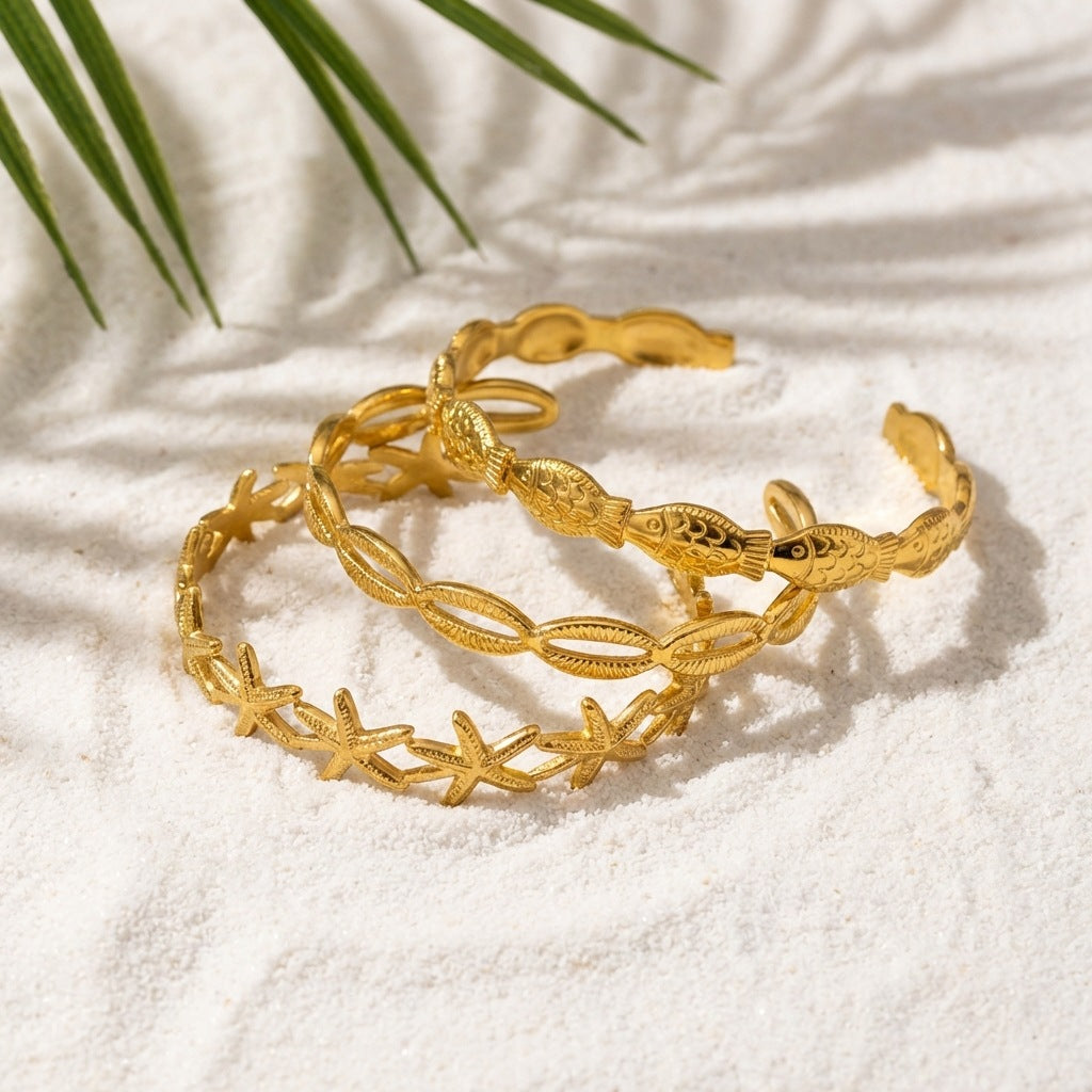 Ocean Motif Open Bangle Bracelet — bracelet, view 3
