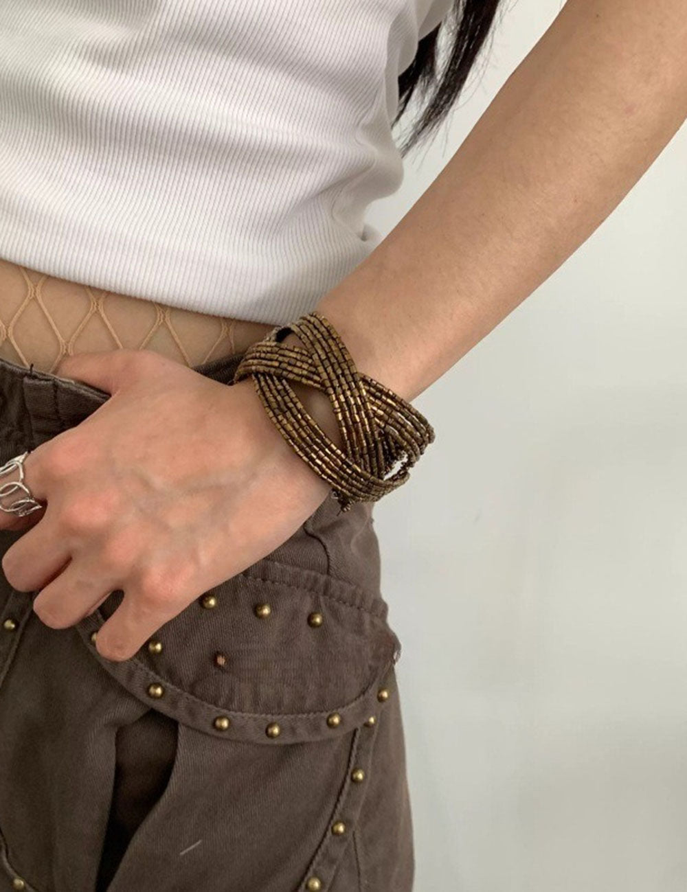 Hollow Out Bead Chain Bracelet — brown bracelet