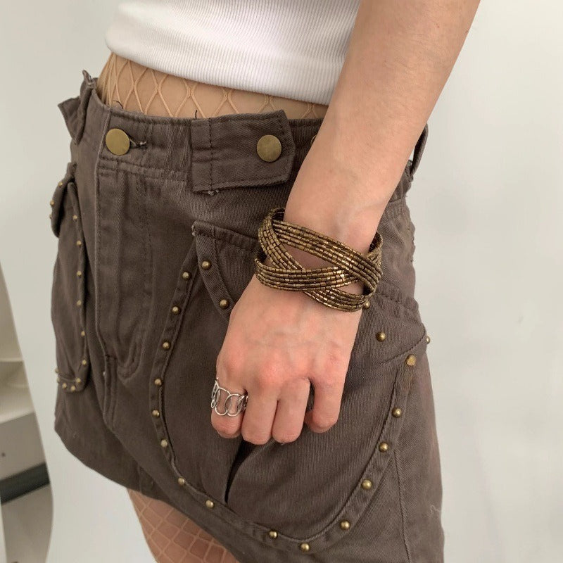 Hollow Out Bead Chain Bracelet — brown bracelet, view 5