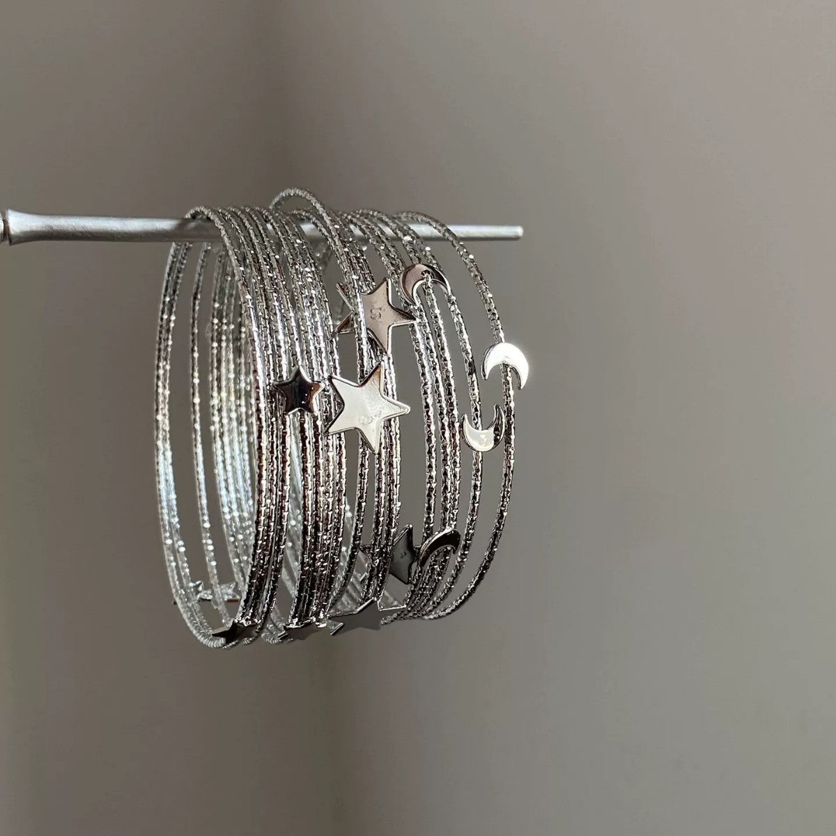 Star Moon Multi-Layer Bracelet — silver bracelet, view 2