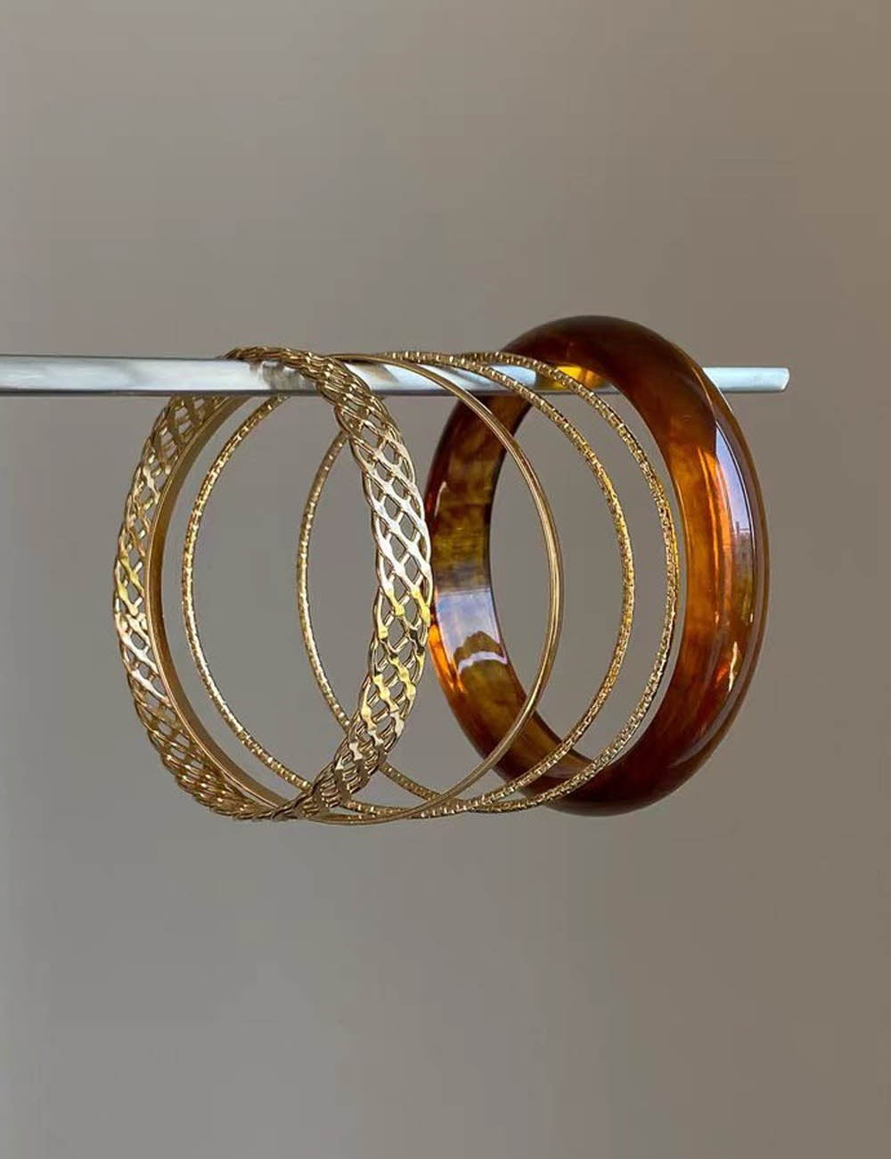 Multi-Layered Geometric Gold Bangle — gold bracelet