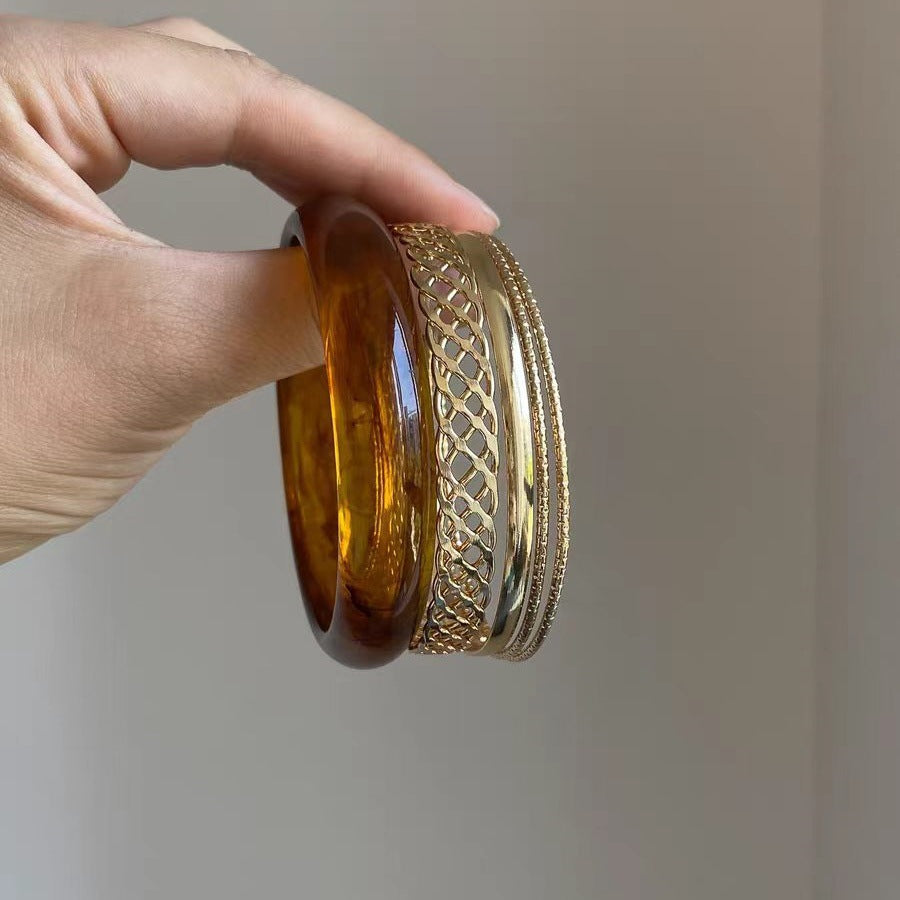 Multi-Layered Geometric Gold Bangle — gold bracelet, view 2