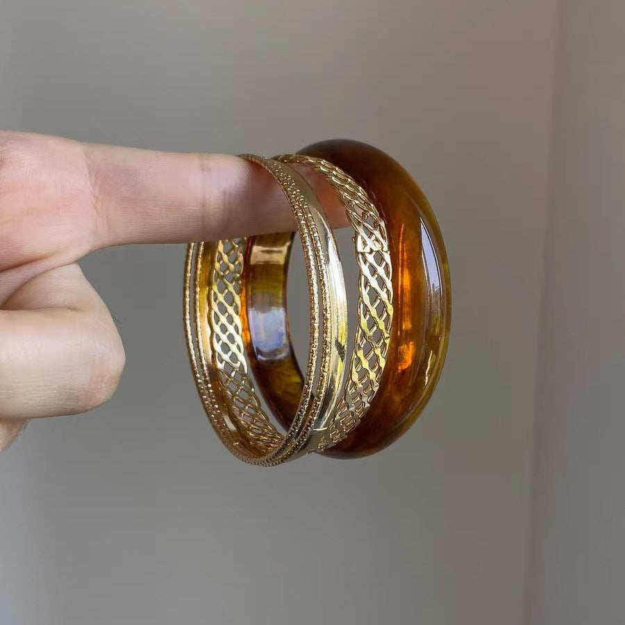 Multi-Layered Geometric Gold Bangle — gold bracelet, view 3