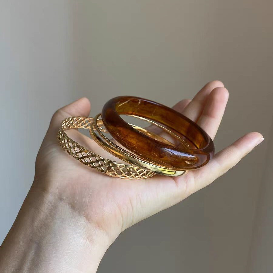 Multi-Layered Geometric Gold Bangle — gold bracelet, view 4