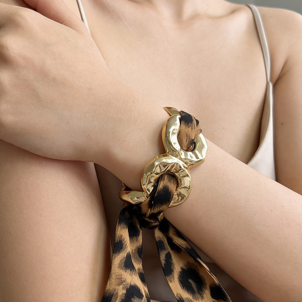 Leopard Print Scarf Cuff Bracelet — bracelet, view 7