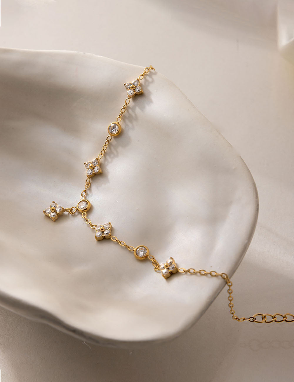 Rhinestone Clover Charm Bracelet — gold bracelet