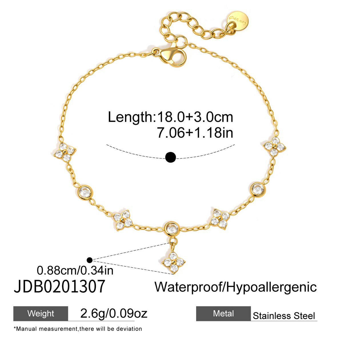 Rhinestone Clover Charm Bracelet — gold bracelet, view 5