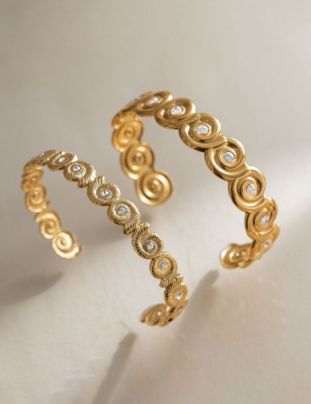Rhinestone Sea Conch Open Bracelet — gold bracelet