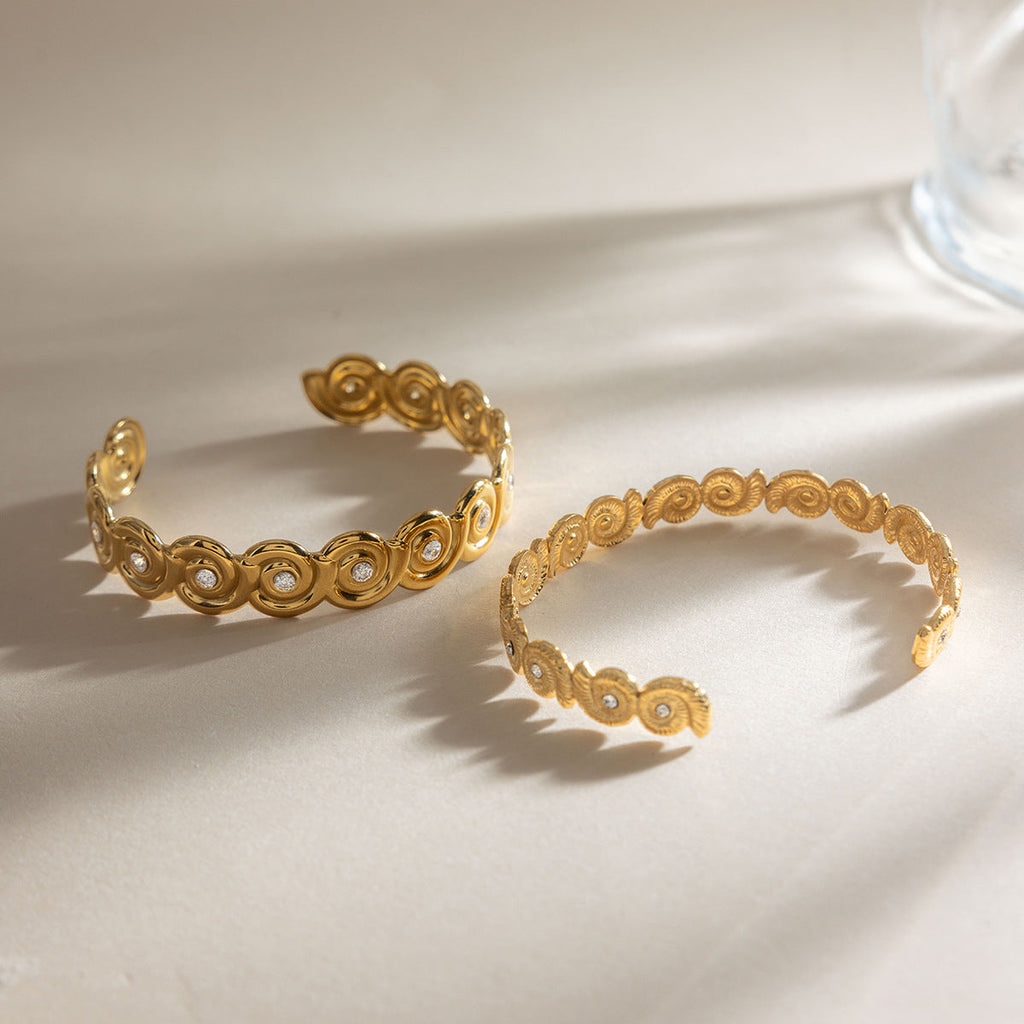 Rhinestone Sea Conch Open Bracelet — gold bracelet, view 2