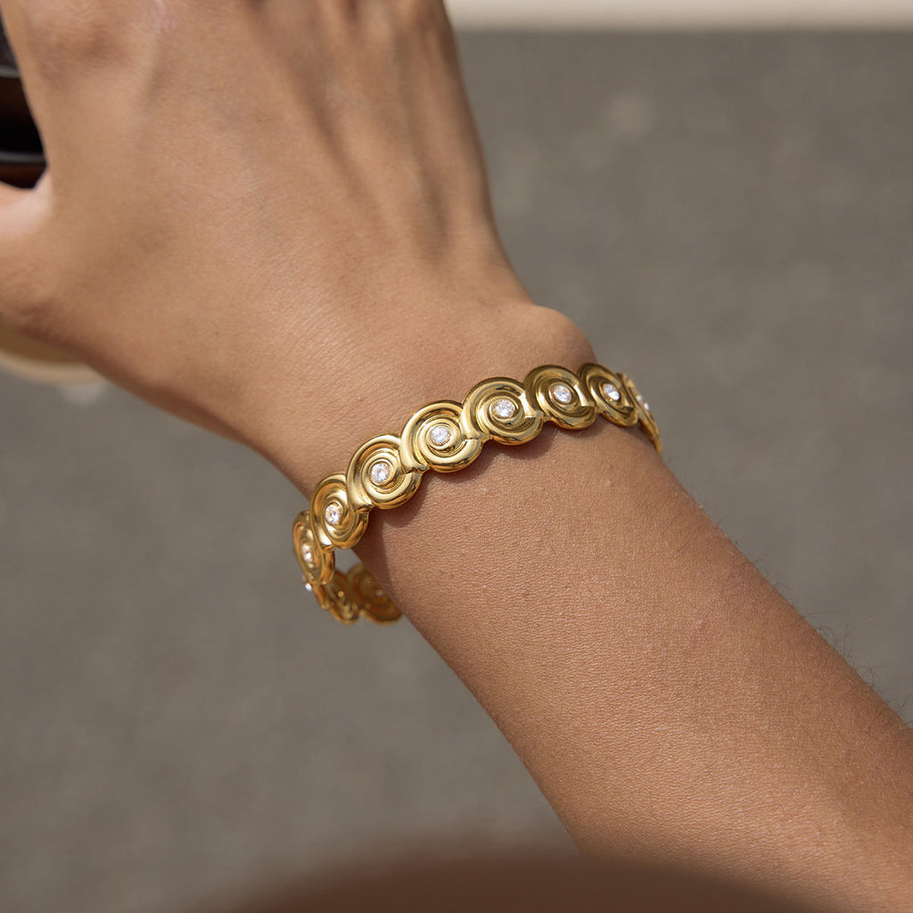 Rhinestone Sea Conch Open Bracelet — gold bracelet, view 5
