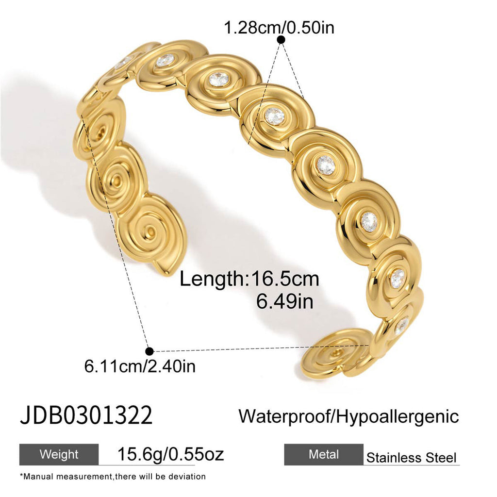 Rhinestone Sea Conch Open Bracelet — gold bracelet, view 8