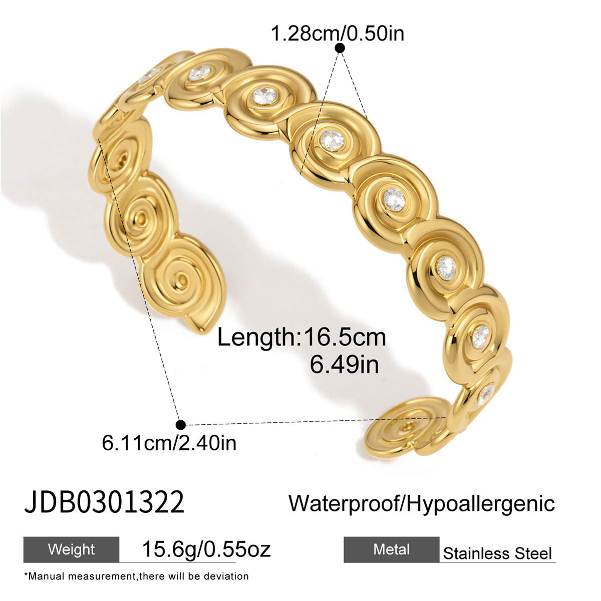 Rhinestone Sea Conch Open Bracelet — gold bracelet, view 8