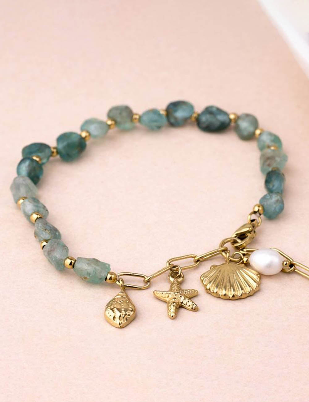 Shell and Stone Beaded Bracelet — gold bracelet