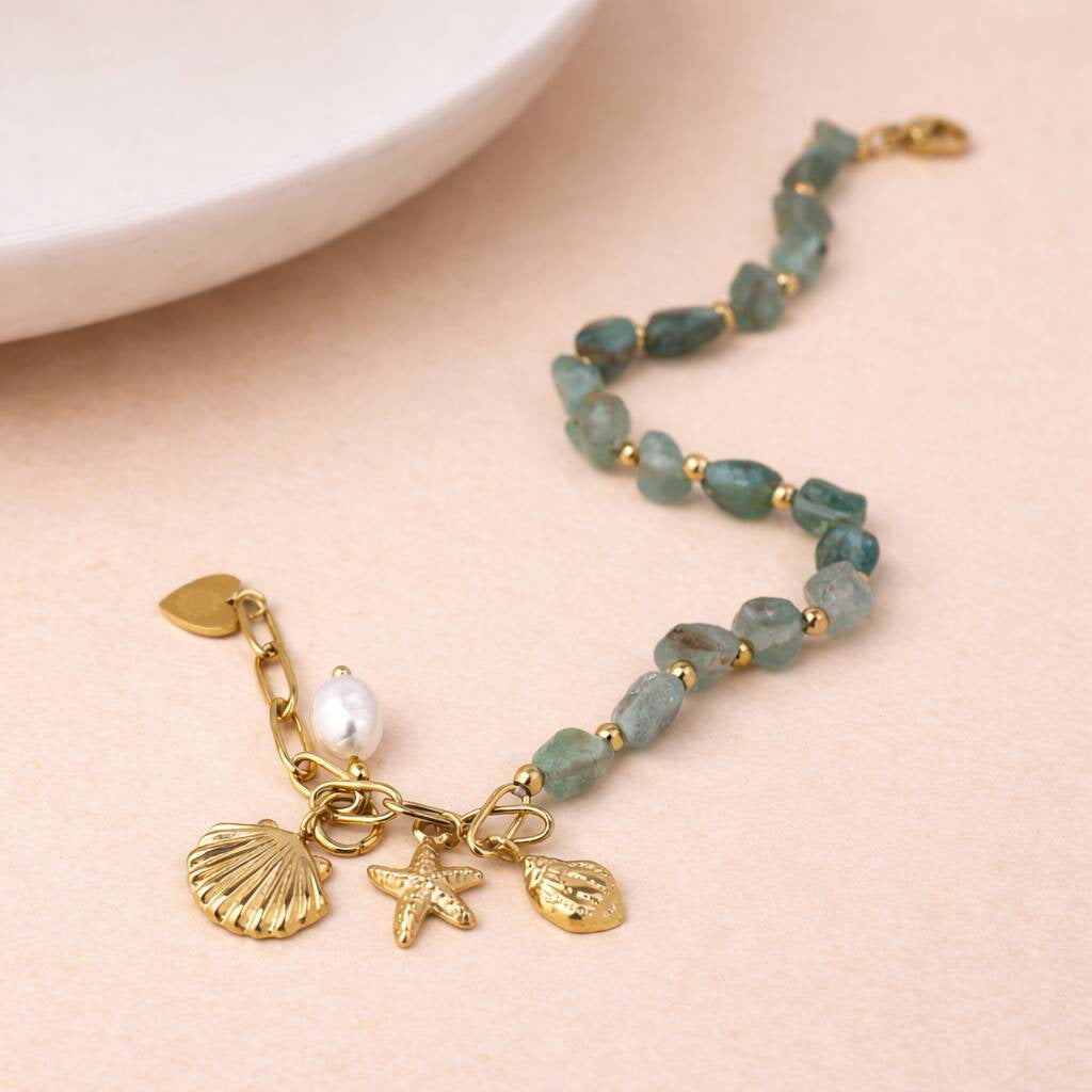 Shell and Stone Beaded Bracelet — gold bracelet, view 2