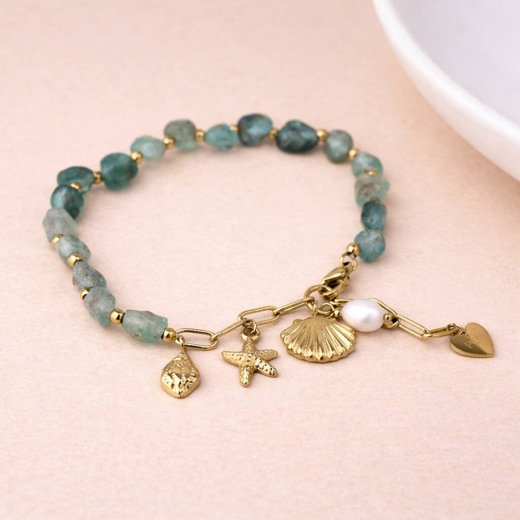 Shell and Stone Beaded Bracelet — gold bracelet, view 3