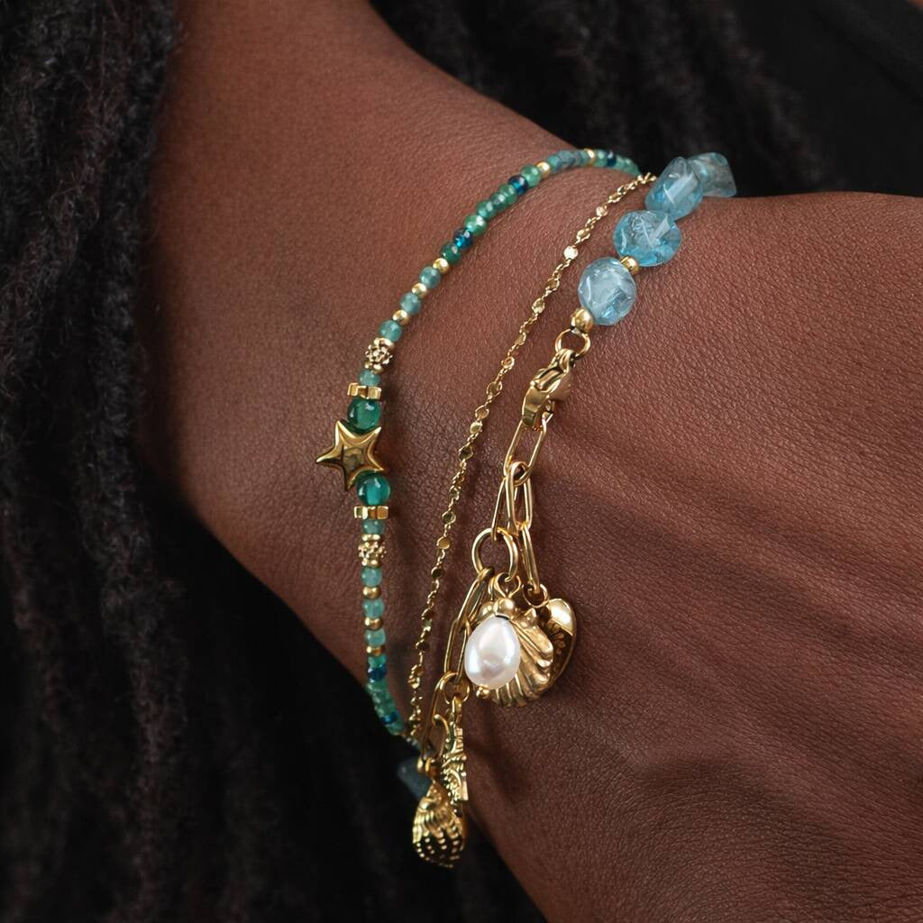 Shell and Stone Beaded Bracelet — gold bracelet, view 5