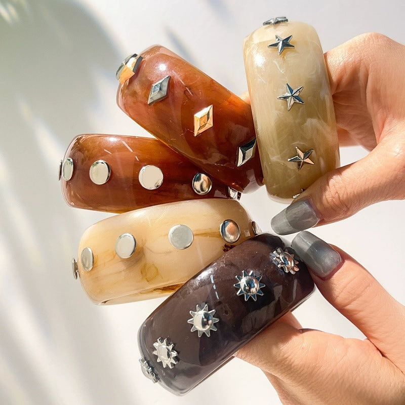 Studded Geometric Resin Bangle — bracelet, view 2