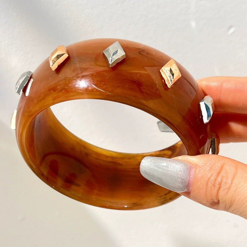 Studded Geometric Resin Bangle — bracelet, view 6