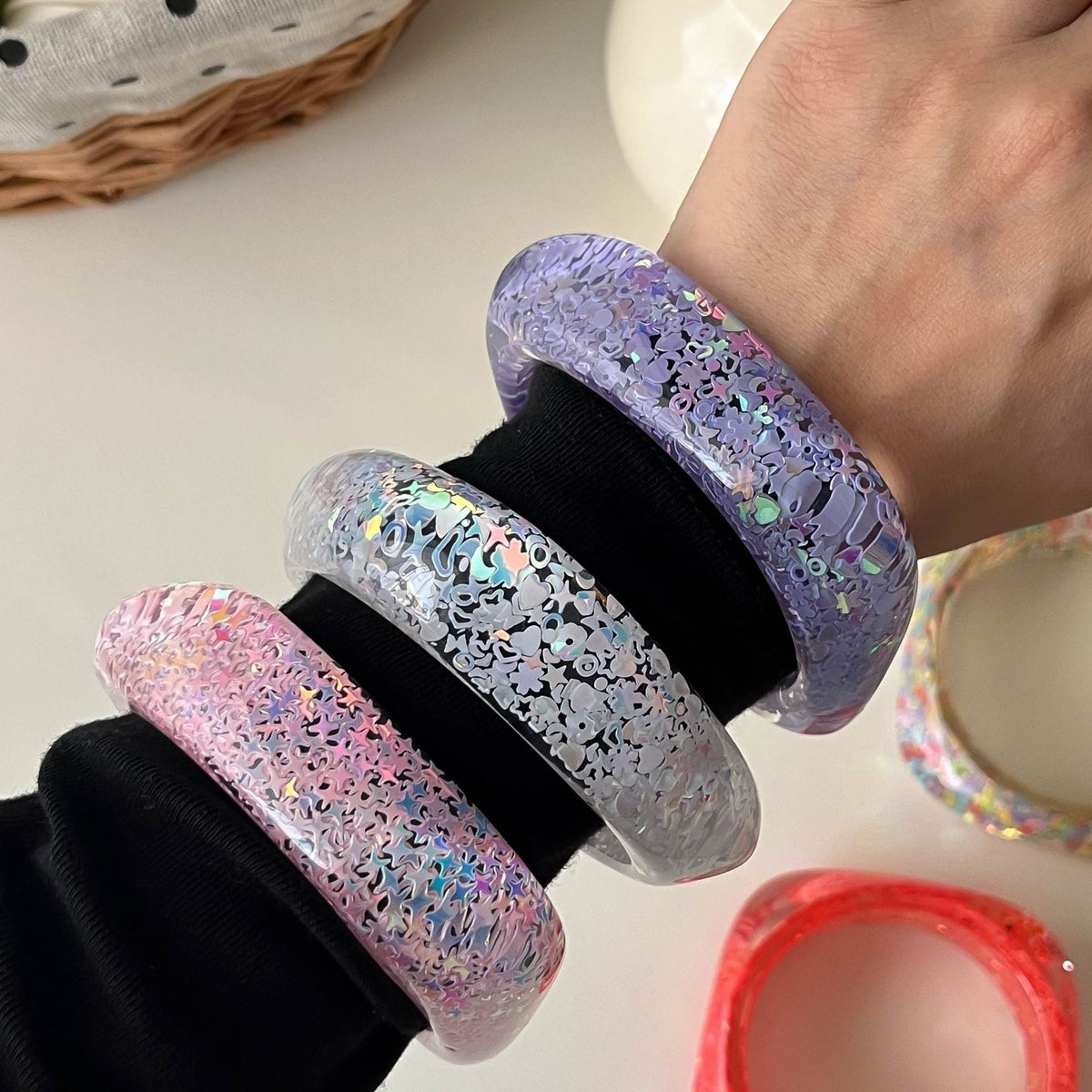Sequin Square Resin Bangle — bracelet, view 4
