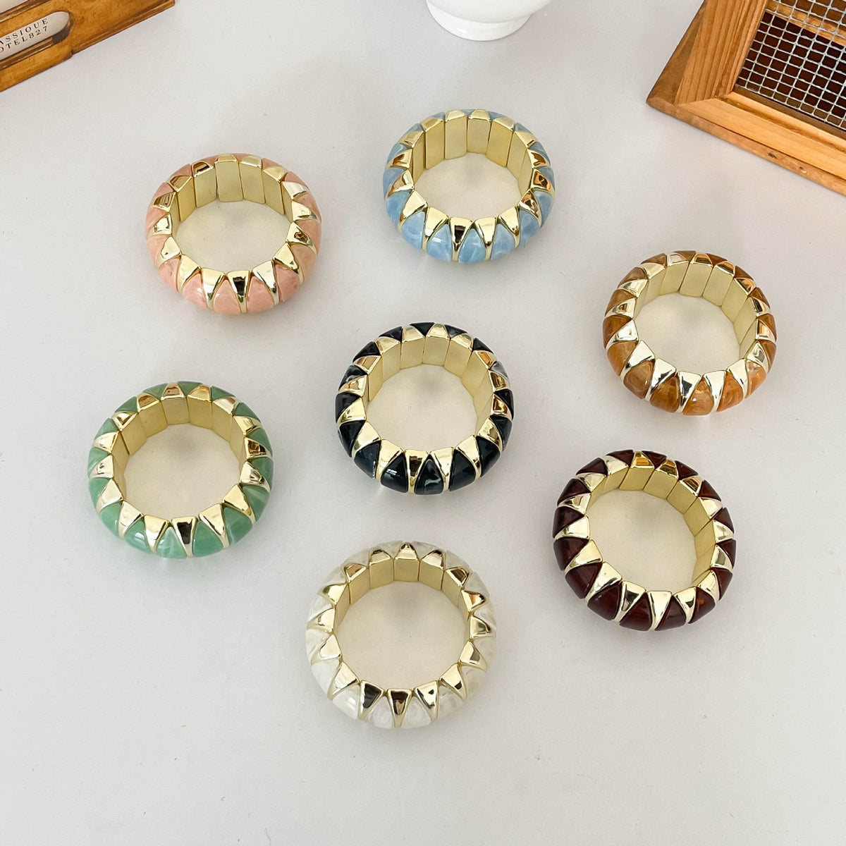 Wide Geometric Resin Bangle — bracelet, view 2