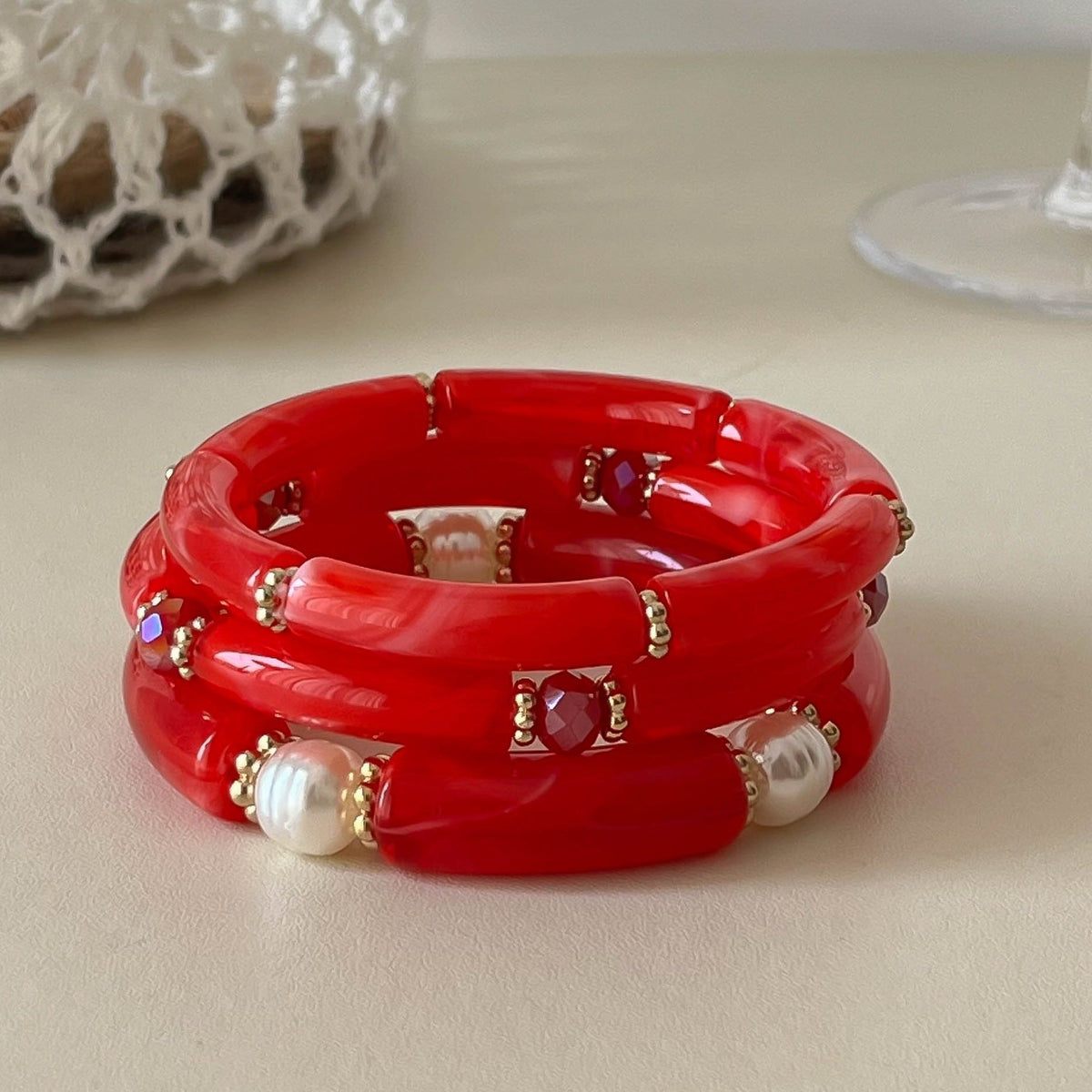 Bamboo Tube Beaded Bangle — bracelet, view 3