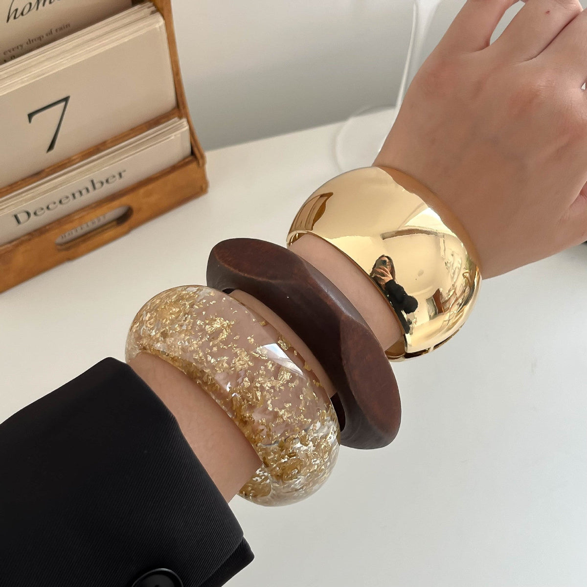 Fine Irregular Wide Resin Bangle — bracelet, view 2